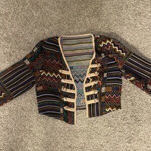 Multicolor Patterned Women's Cropped Jacket